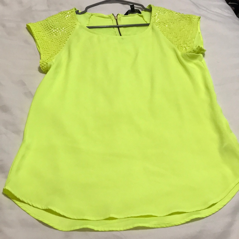 Highlighter Yellow sequins shirt